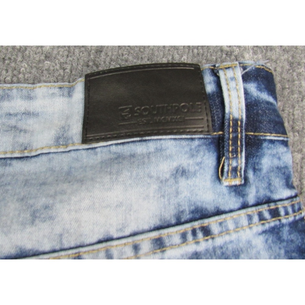 Southpole Jean Shorts Mens 46 Acid Wash Moto Biker Distressed Denim Streetwear - Picture 4 of 16